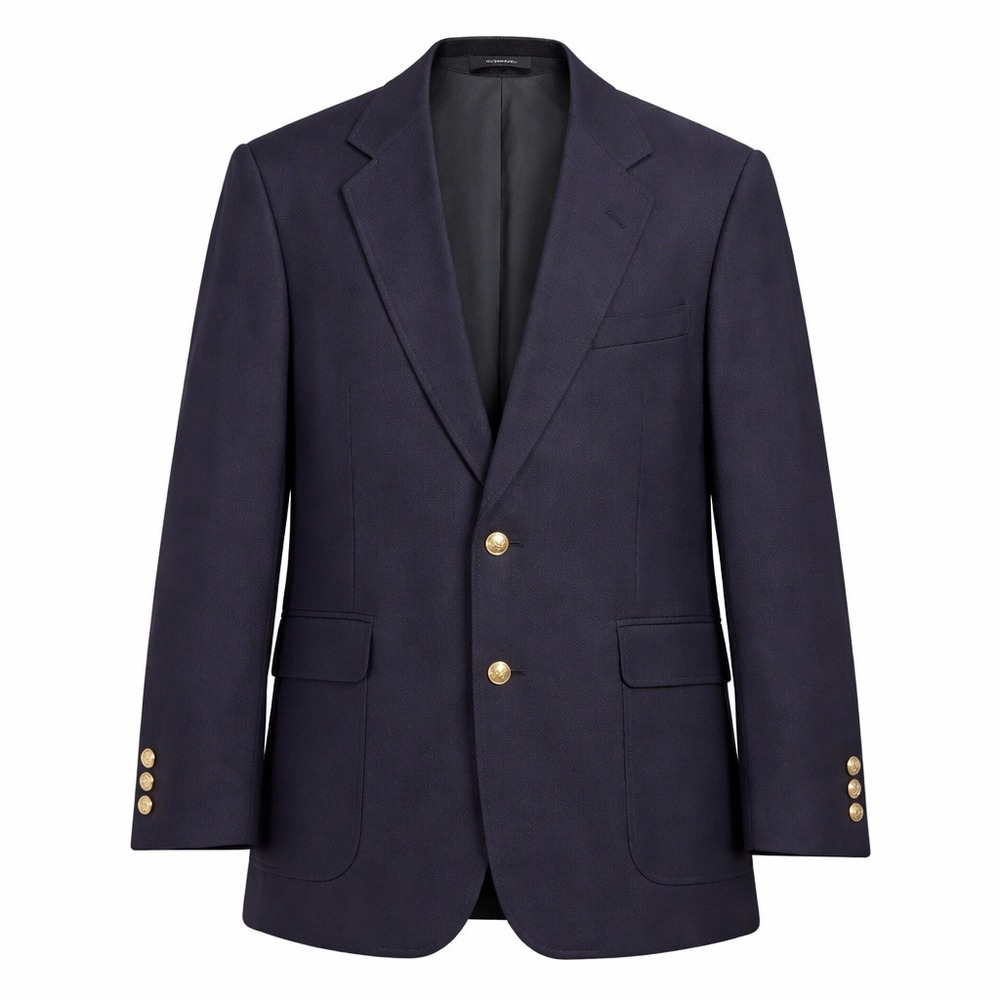 Vtg Wall Street Collection Navy Blazer Gold Crest Buttons Wool Blend‎ Mens 46R